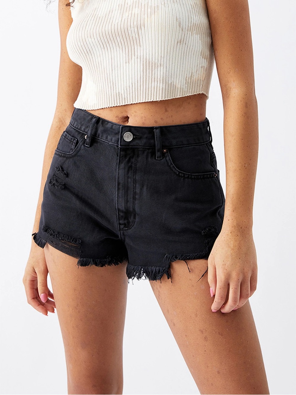 Pacsun Black Distressed High Waisted Denim Festival Shorts